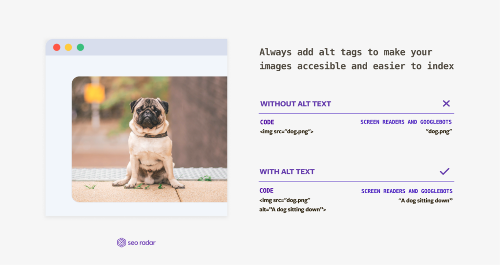 Infographic showing why it is important to use alt tags when inserting images into a post 