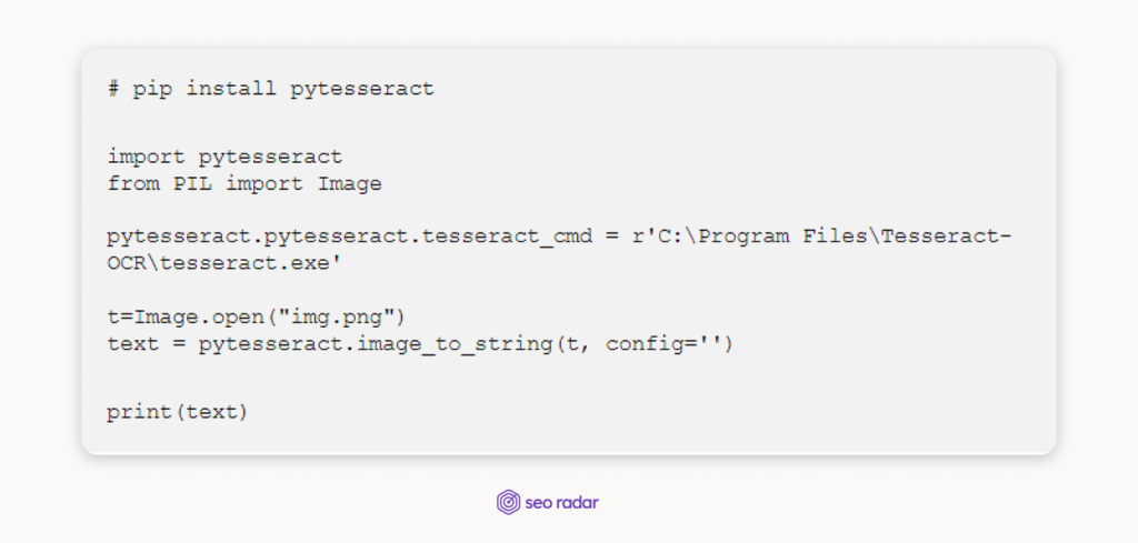 Script to be run to extract OCR text from pictures with the pytesseract library.