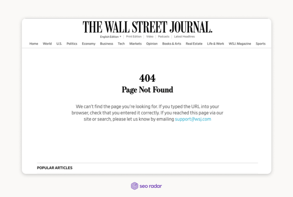 The Wall Street Journal’s 404 Page