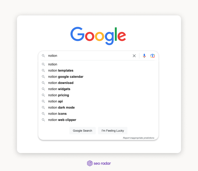 Notion on google search bar
