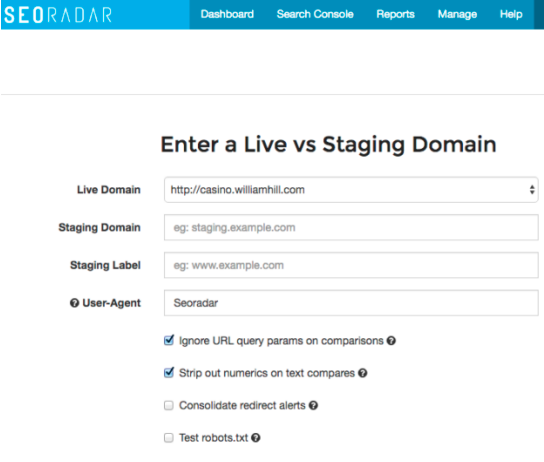 On the 'Enter a Live vs Staging Domain' section, you can configure your audit.