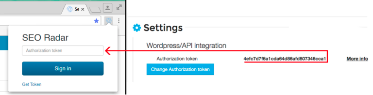 Get the WordPress/API authorization token from the 'Settings' section. Then paste the authorization token into the 'Audit & Crawl' extension'.