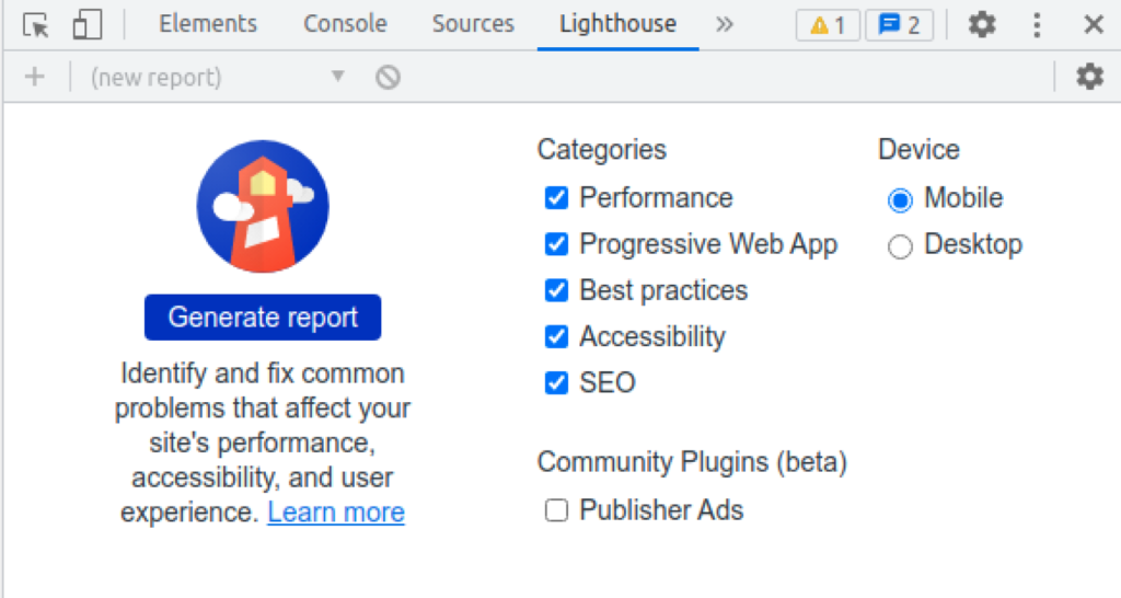 Generate a Google Lighthouse report