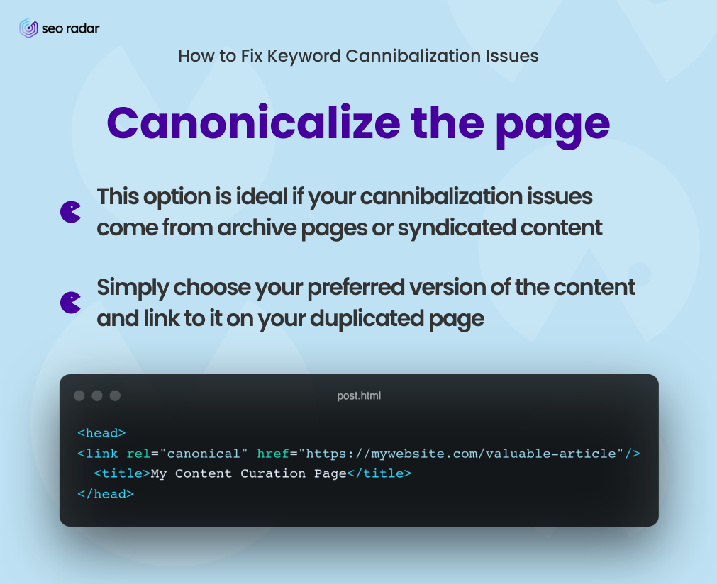 How to fix keyword canibalization by canonicalizing your page