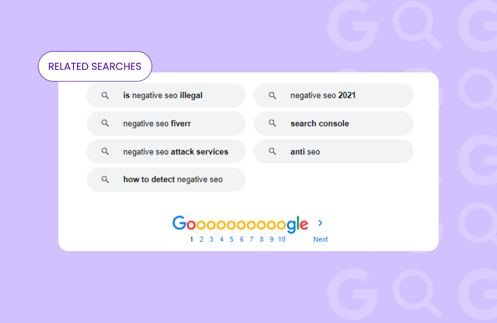 Related Searches as seen on the Google SERPs.